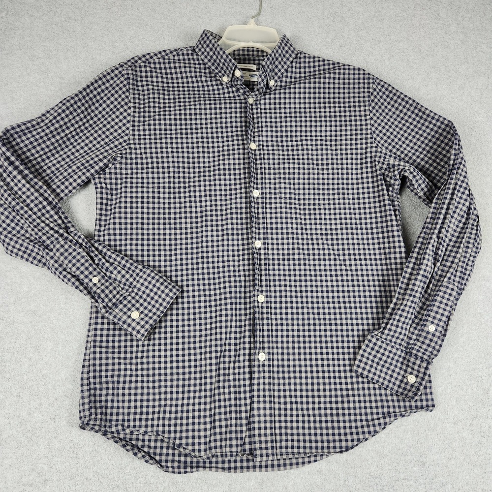 Old Navy The Classic Shirt Mens Medium Navy Blue Gingham Regular Fit Button Down